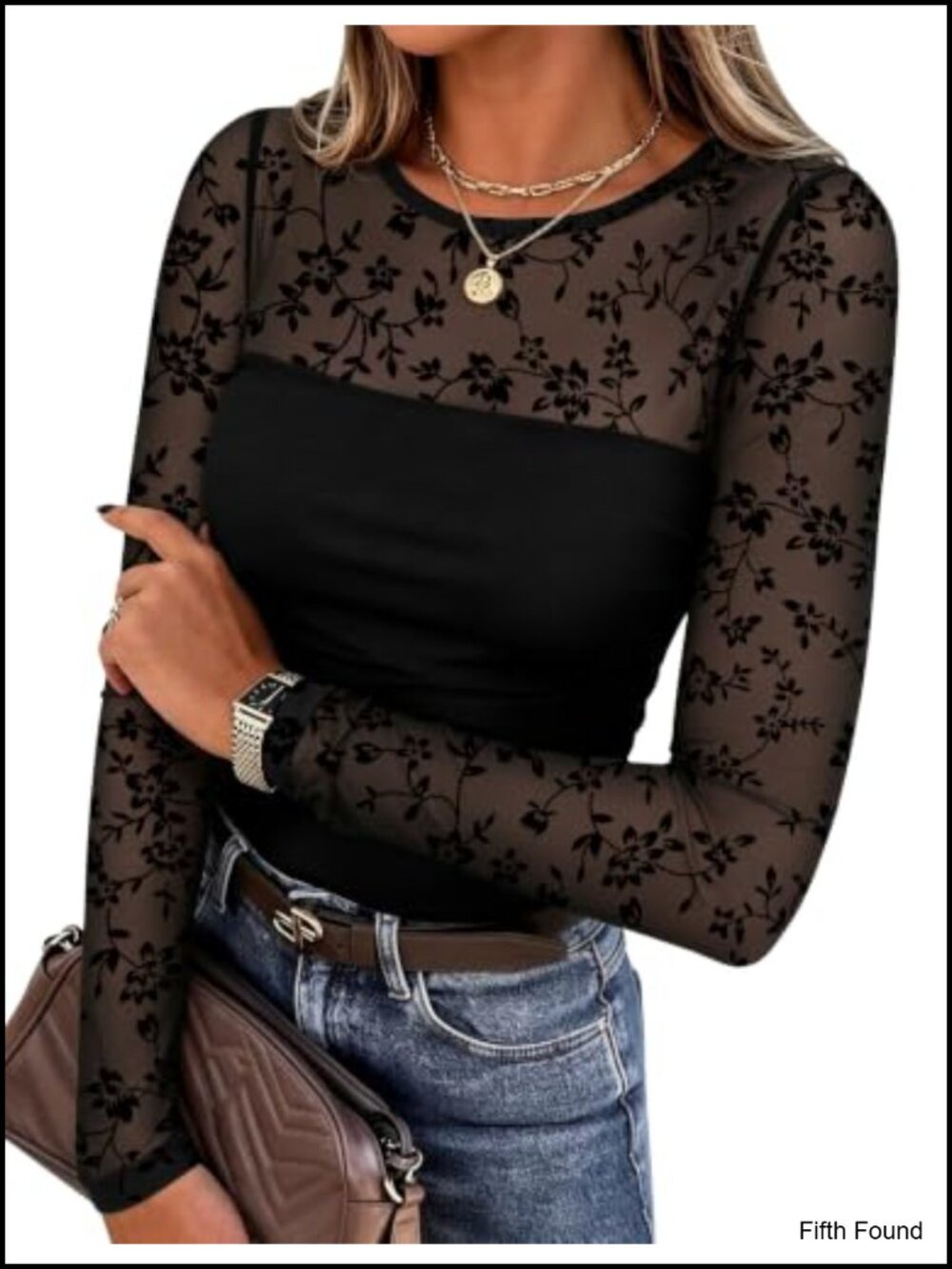 Zeagoo Women Sheer Mesh Long Sleeve Blouse Pleated Crew Neck Sexy Top
